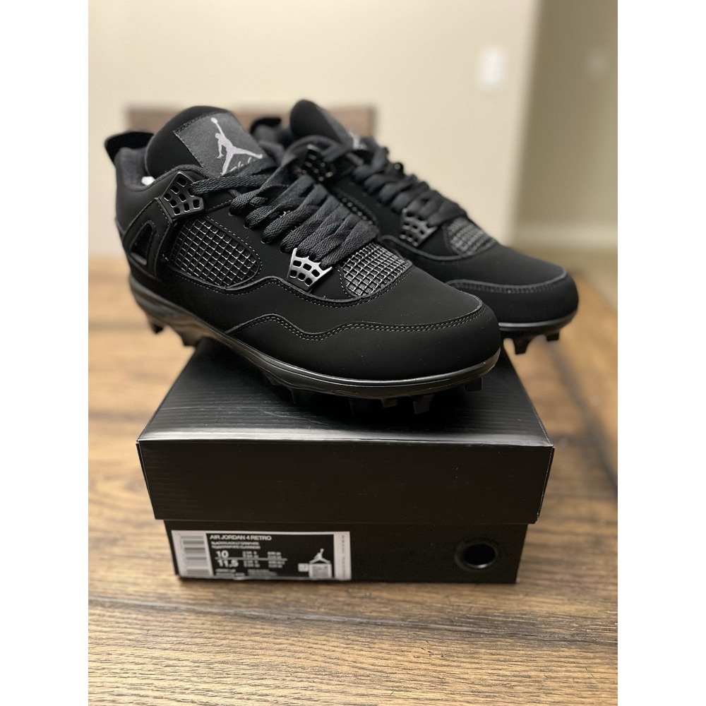 Custom Air Jordan 4 Black Cat Football Cleats  Mens Size 10 ..  Suede